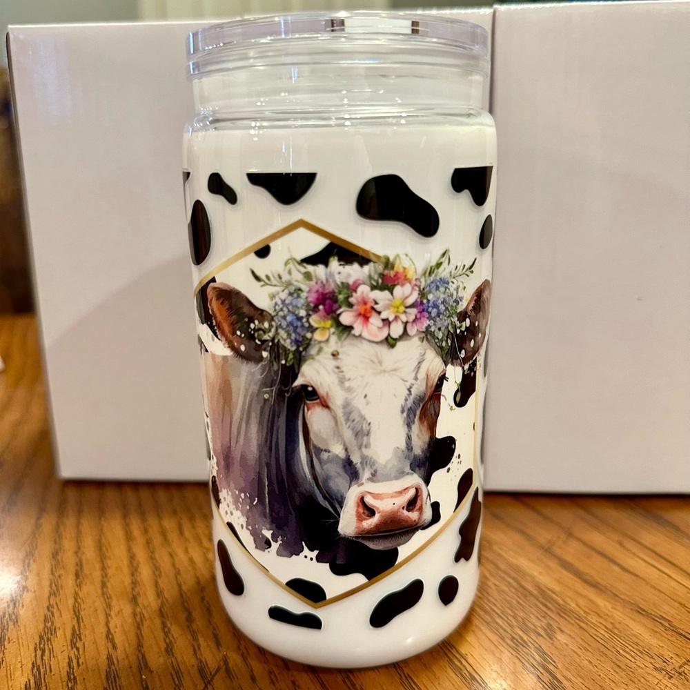 Floral Cow Print Tumbler - White and Black “milk” tumbler